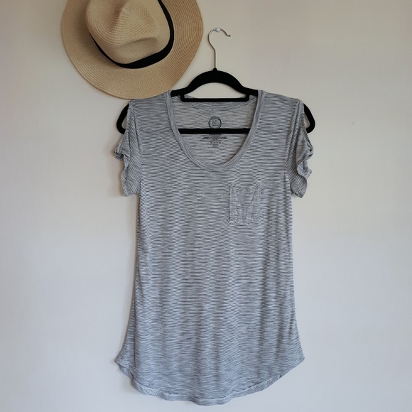 24/7 Tops - 24/7 Pin Striped Cutoff Sleeve Summer Shirt